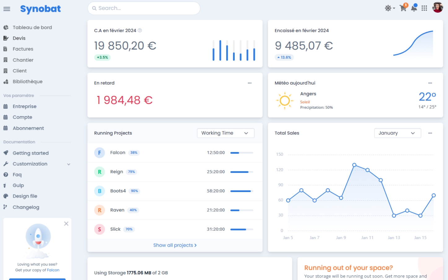 Interface Synobat - Logiciel pour couvreurs