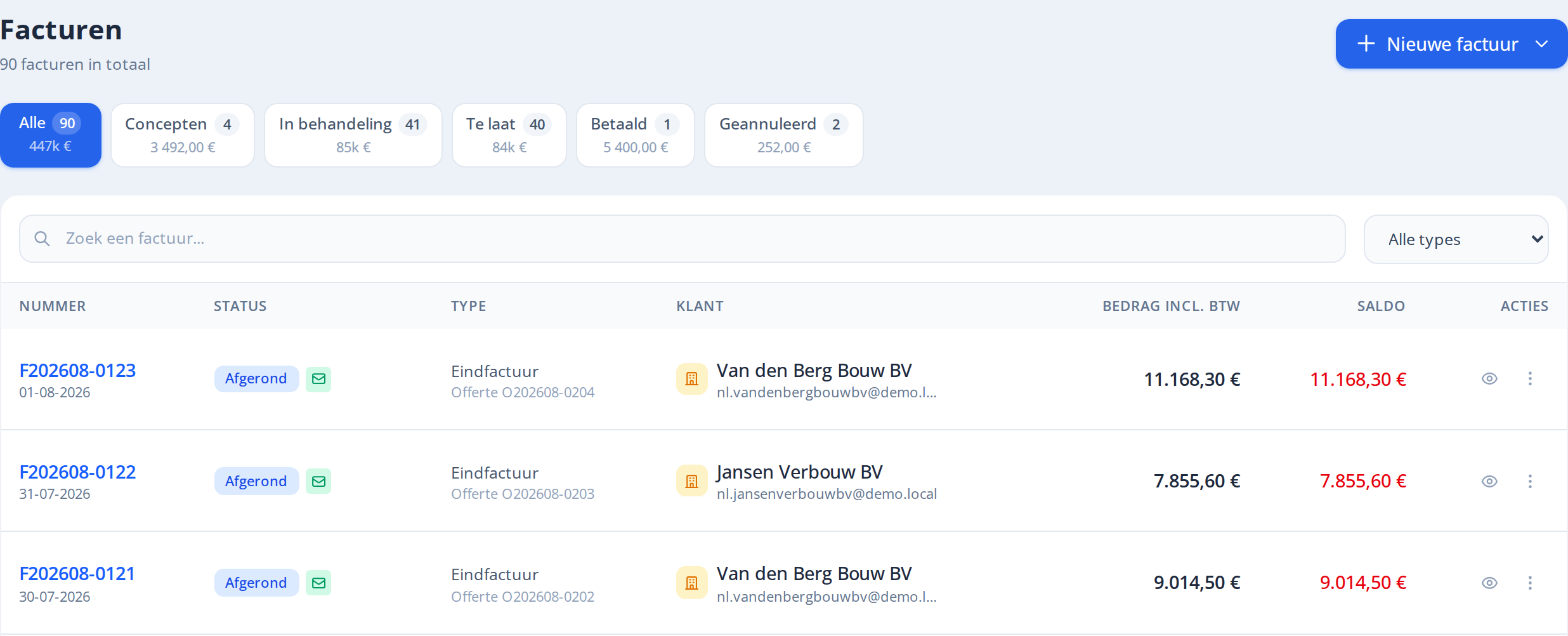 Factuur voor een bouwproject in Synobat
